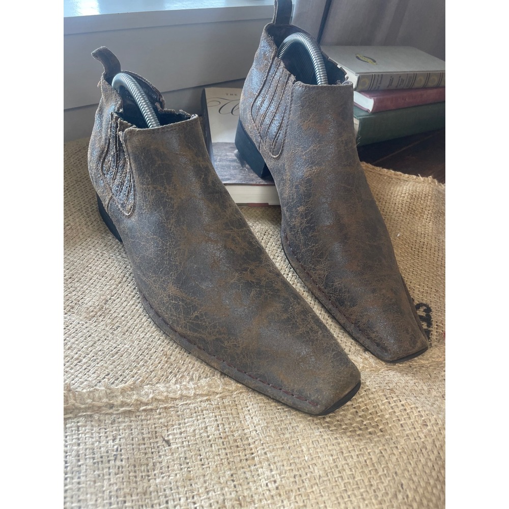 Via‎ Spiga Birmingham Distressed Brown Leather Ankle Boots Square Toe 7.5
